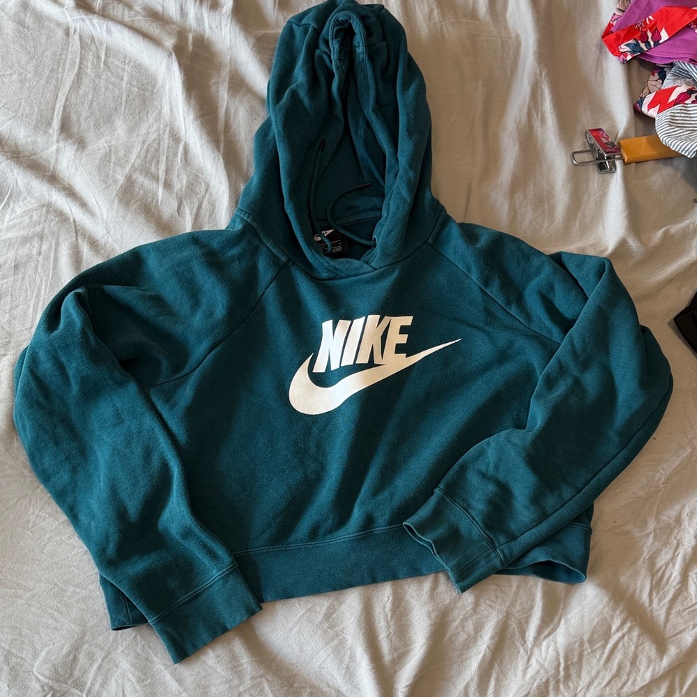 Cropped Nike Deep Teal Hoodie with White Logo